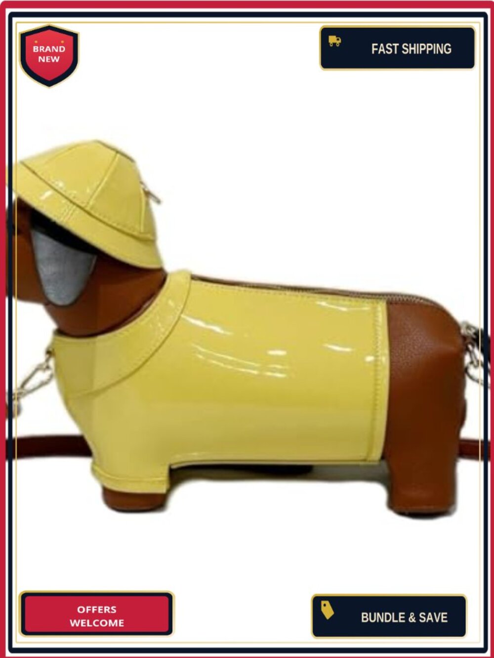 Dachshund Crossbody Purse Patent Leather Yellow Raincoat Design